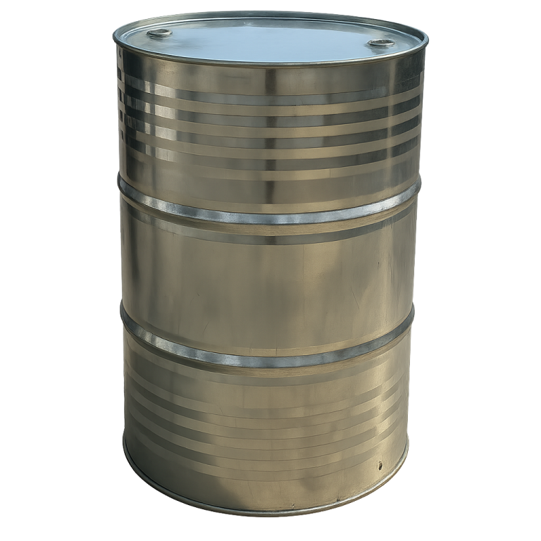 216,5 literes rögzített tetejű (zárt) ,Un minősített , mosott horganyzott fémhordó , Un minősítéssel