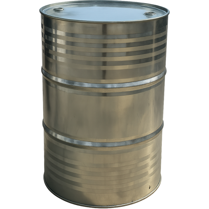 216,5 literes rögzített tetejű (zárt) ,Un minősített , mosott horganyzott fémhordó , Un minősítéssel II. Osztály