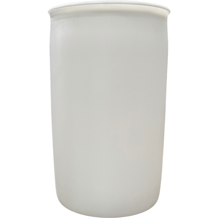 SCHÜTZ 220 literes mosott ,natúr színű,UN minősített rögzített tetejű tri-sure záras mosott műanyag hordó