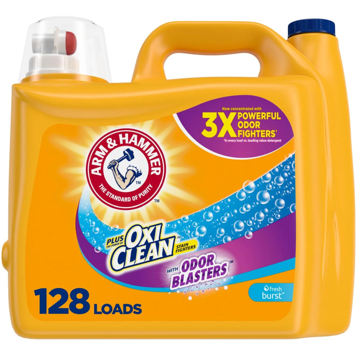 Arm & Hammer Plus OxiClean Odor Blaster Fresh Burst, 128 Loads Liquid Laundry Detergent, 166.5 fl oz